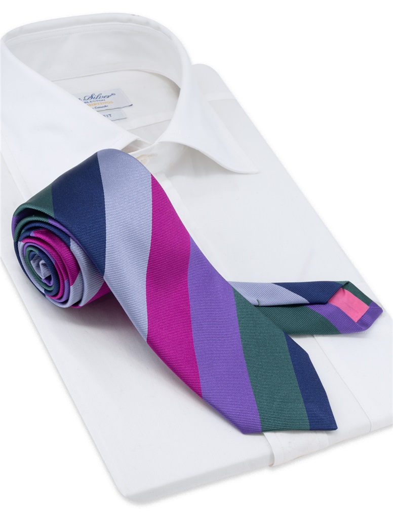 Silk Block Striped Tie in Magenta, Lavender and Jade