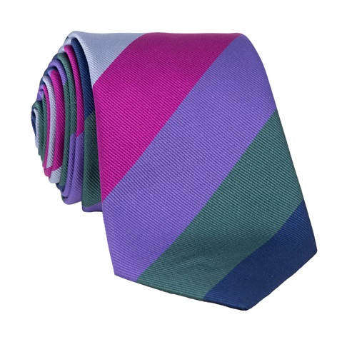 Silk Block Striped Tie in Magenta, Lavender and Jade
