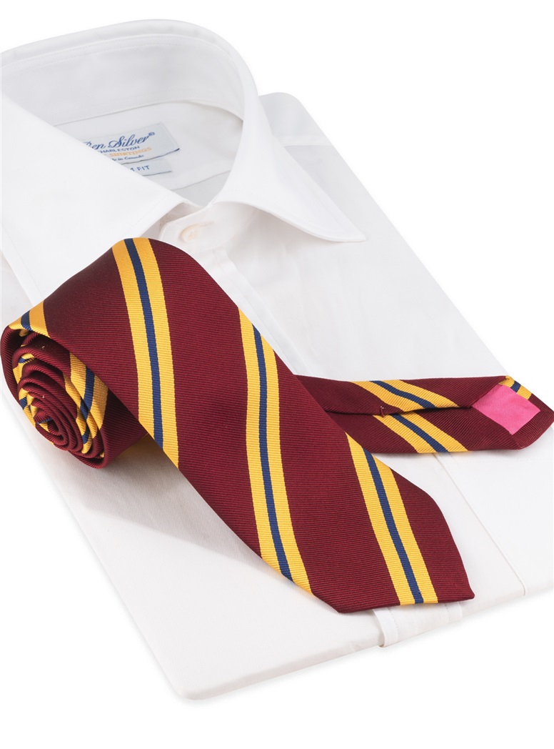Silk Striped Tie in Wine and Gold