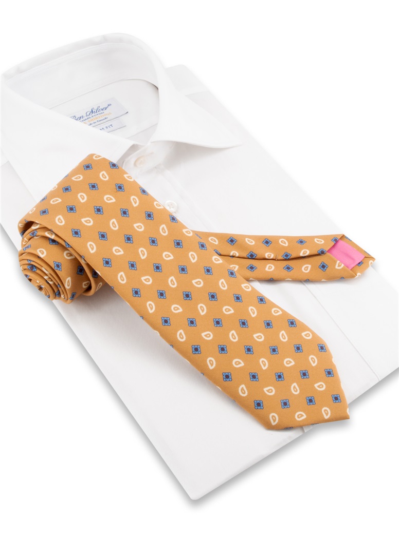 Silk Paisley Neat Printed Tie in Mustard