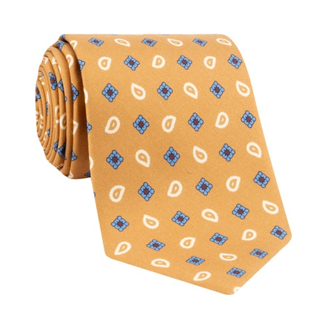 Silk Paisley Neat Printed Tie in Mustard