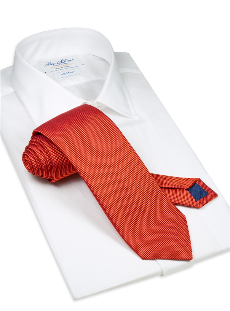 Silk Basketweave Tie in Tangerine