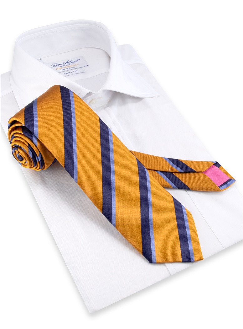 Double Striped Silk Tie in Gold