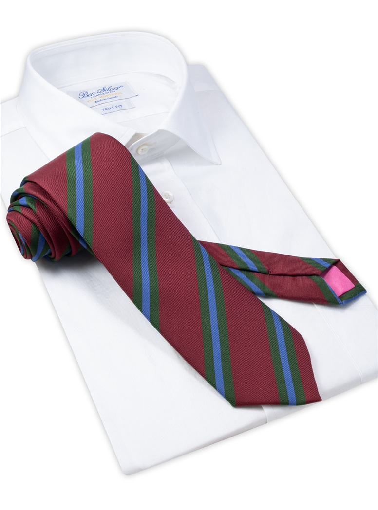 Silk Printed Striped Tie in Wine