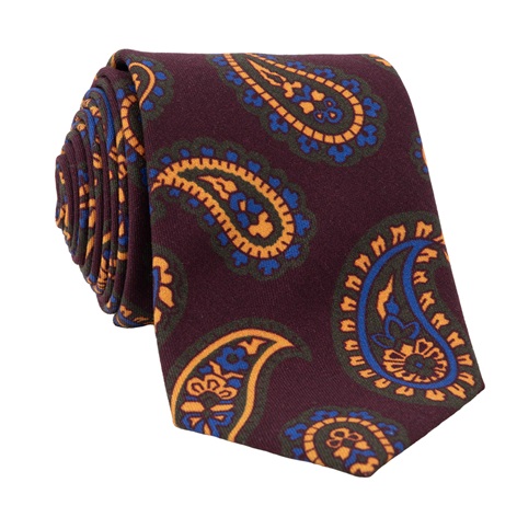 Wool Large Printed Paisley Tie in Burgundy