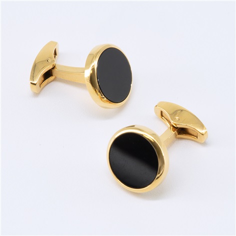 Round Onyx Cufflinks in Gold