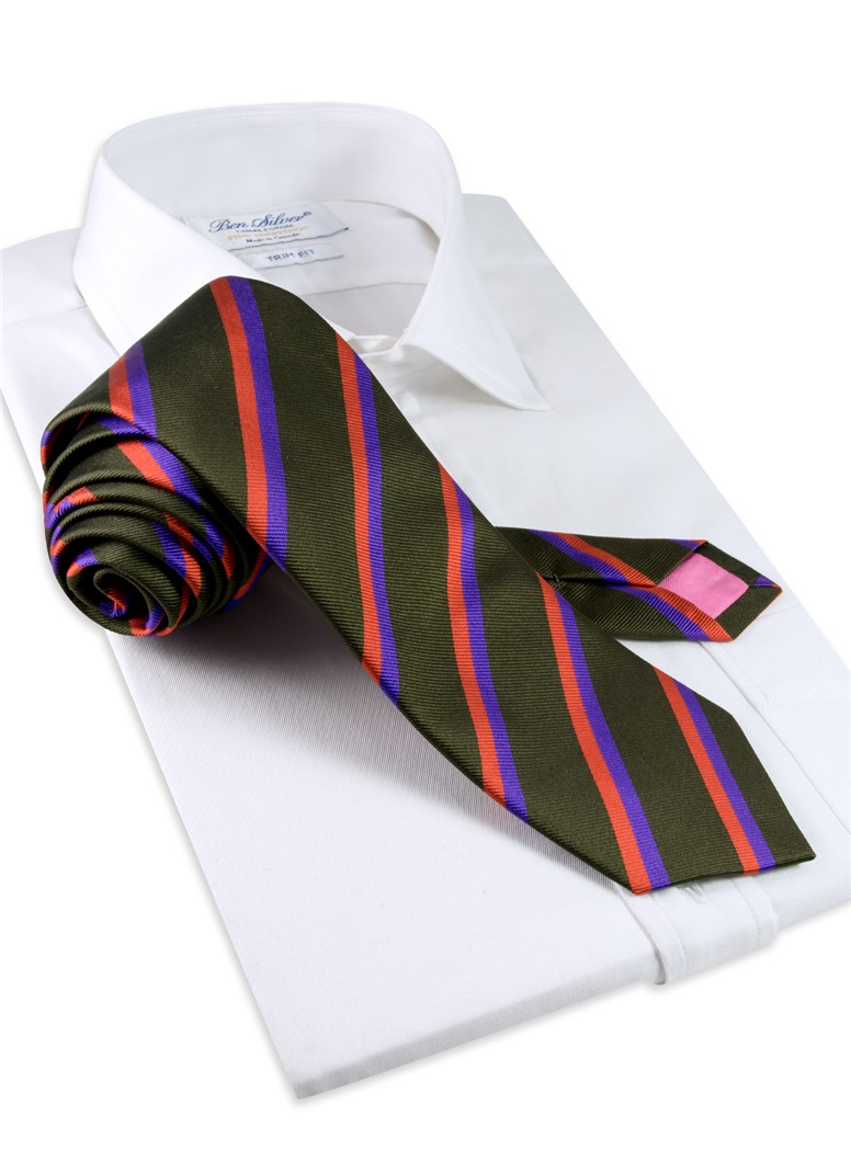 Silk Multi-Color Double Stripe Tie in Fern - The Ben Silver Collection