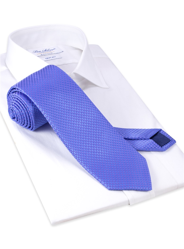 Silk Woven Houndstooth Tie in Cobalt