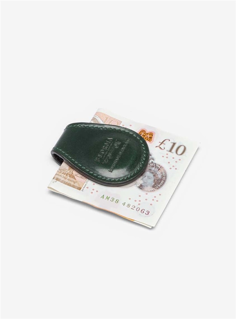 Leather Money Clip in Green