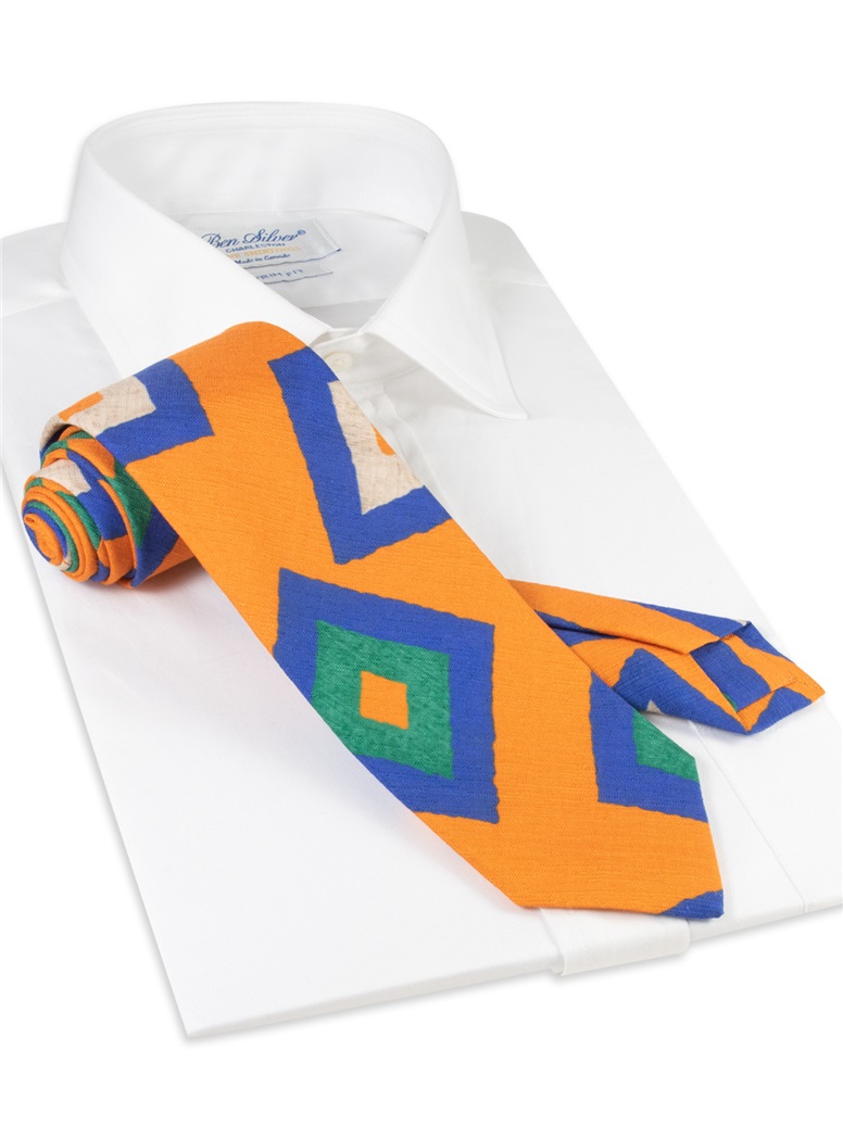 Silk and Linen Retro Diamond Tie in Marigold