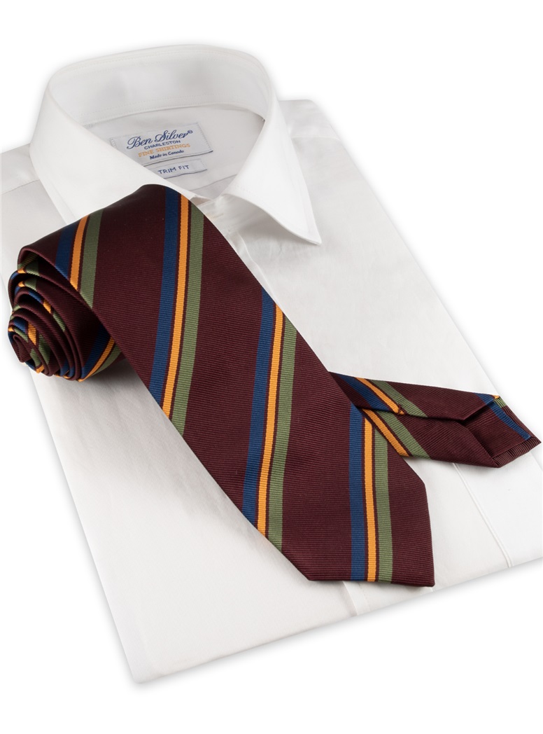 Silk Triple Striped Tie in Burgundy