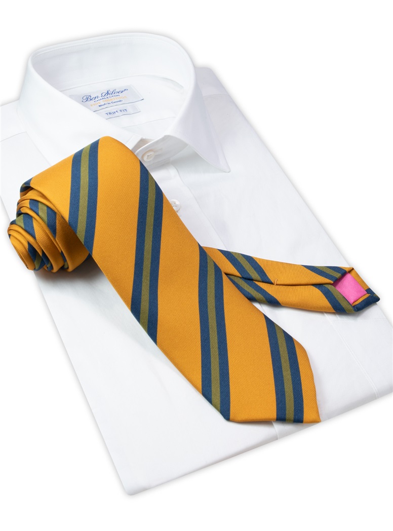 Silk Printed Striped Tie in Marigold