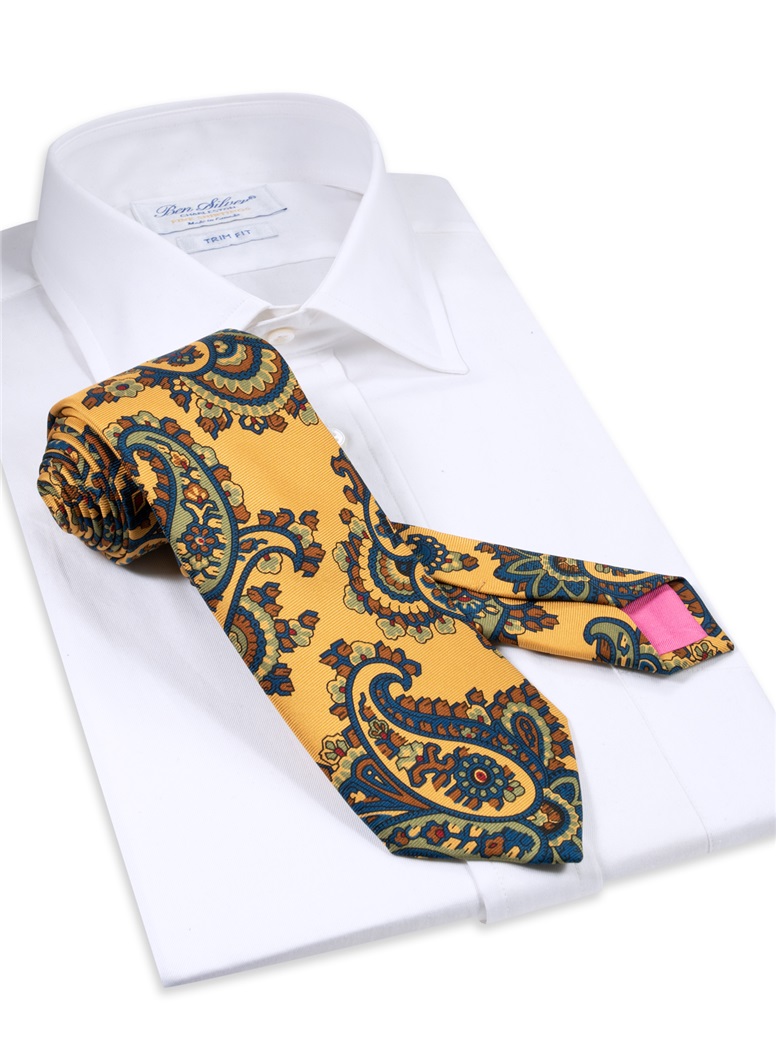 Silk Paisley Printed Tie in Marigold