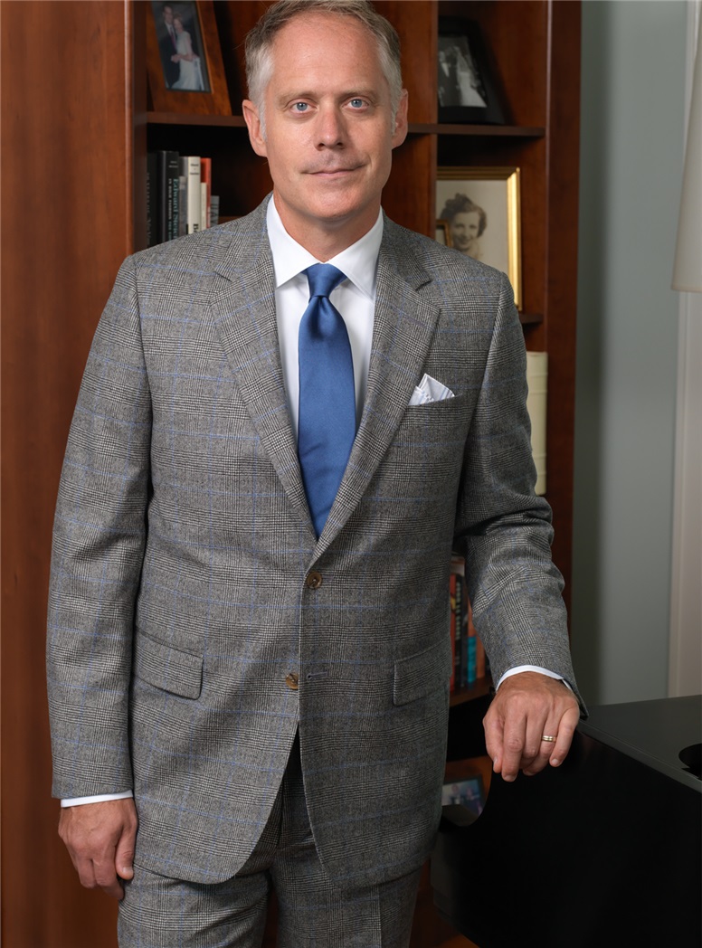 Wool and Cashmere Glen Plaid Suit with Blue Windowpane