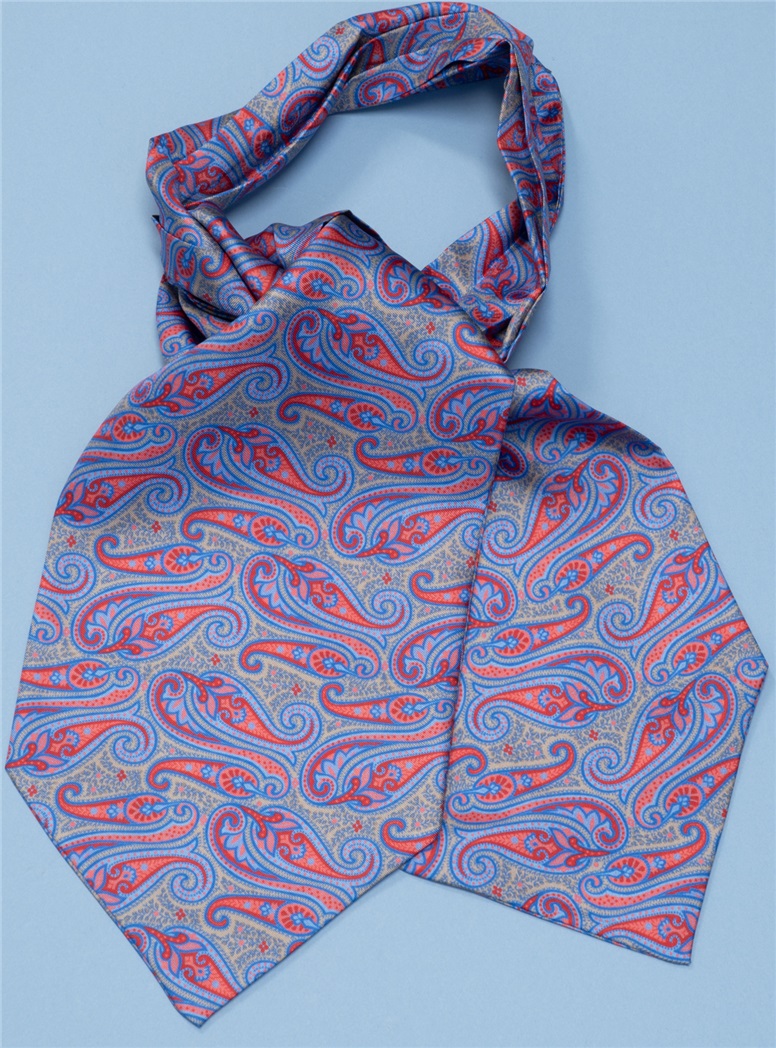 Silk Paisley Ascot in Cobalt