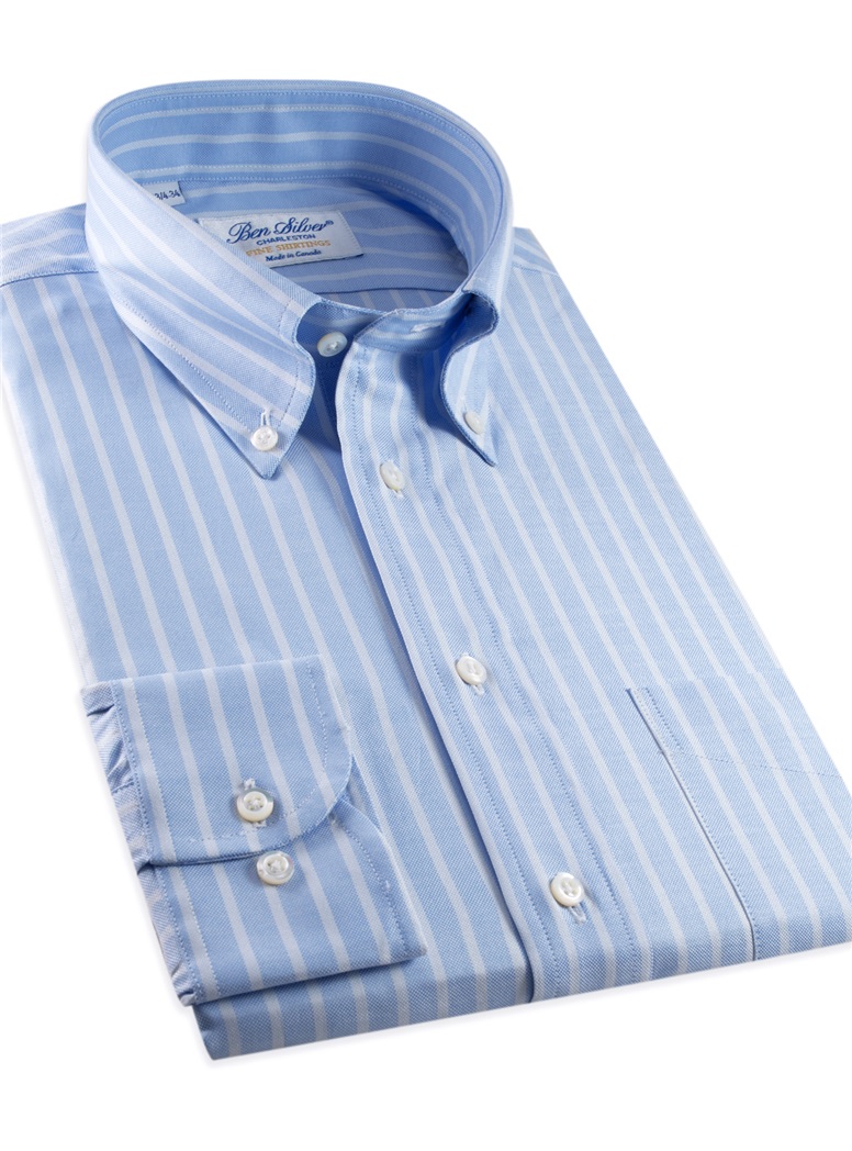 Blue Oxford Button Down with White Stripe