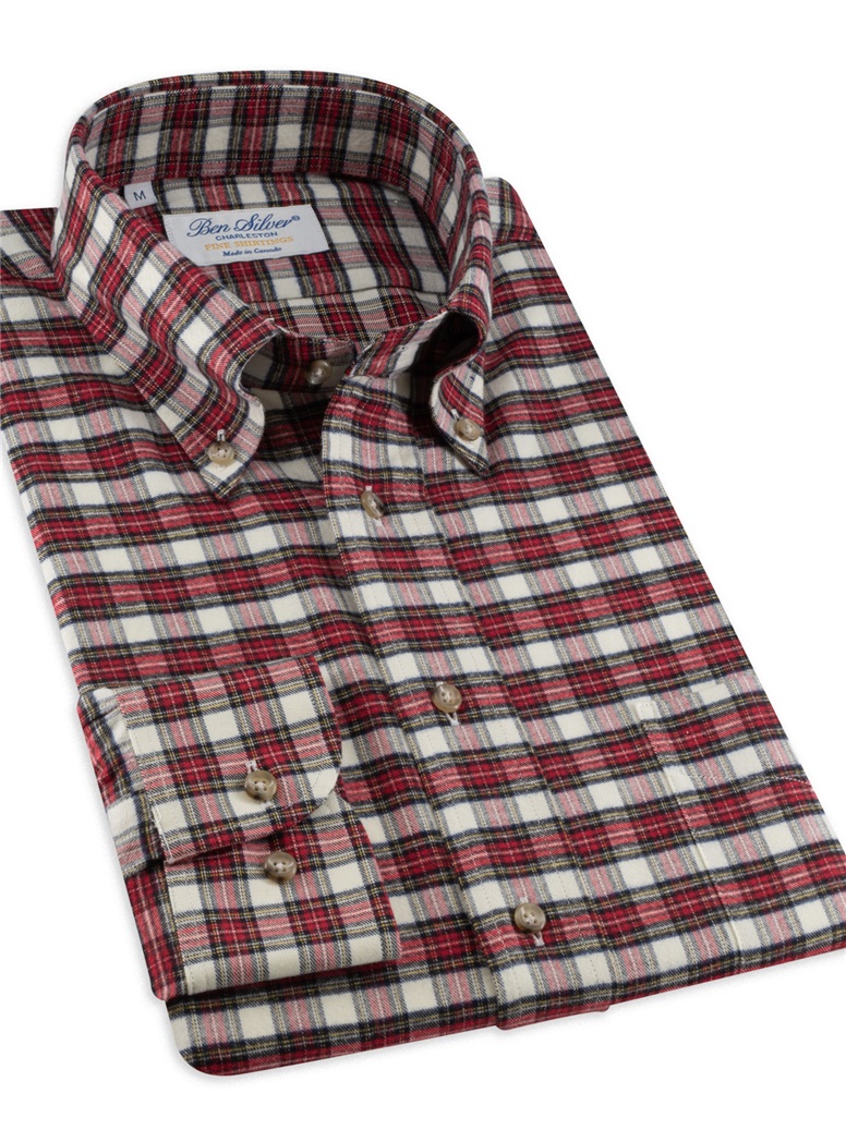 Red and Yellow Tartan Brushed Cotton Button Down