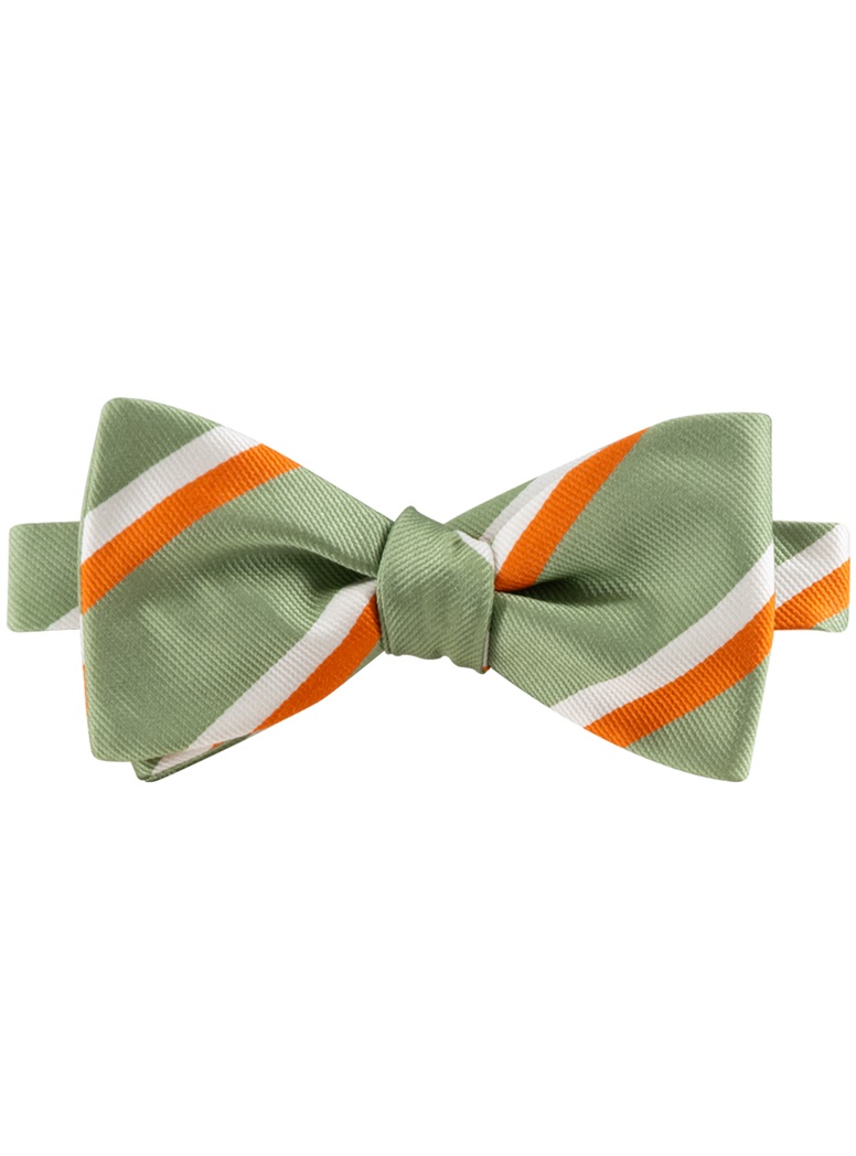 Silk Double Striped Bow Tie in Sage