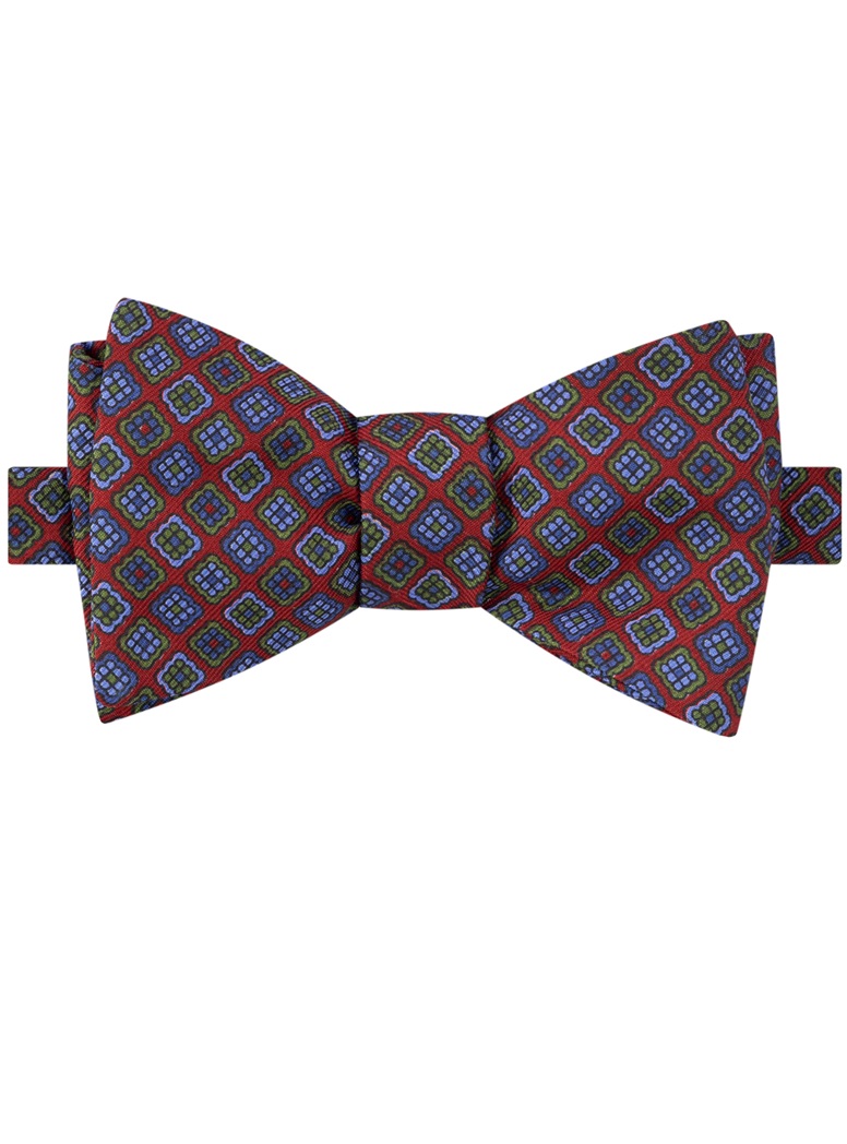 Silk Tile Print Bow Tie in Red