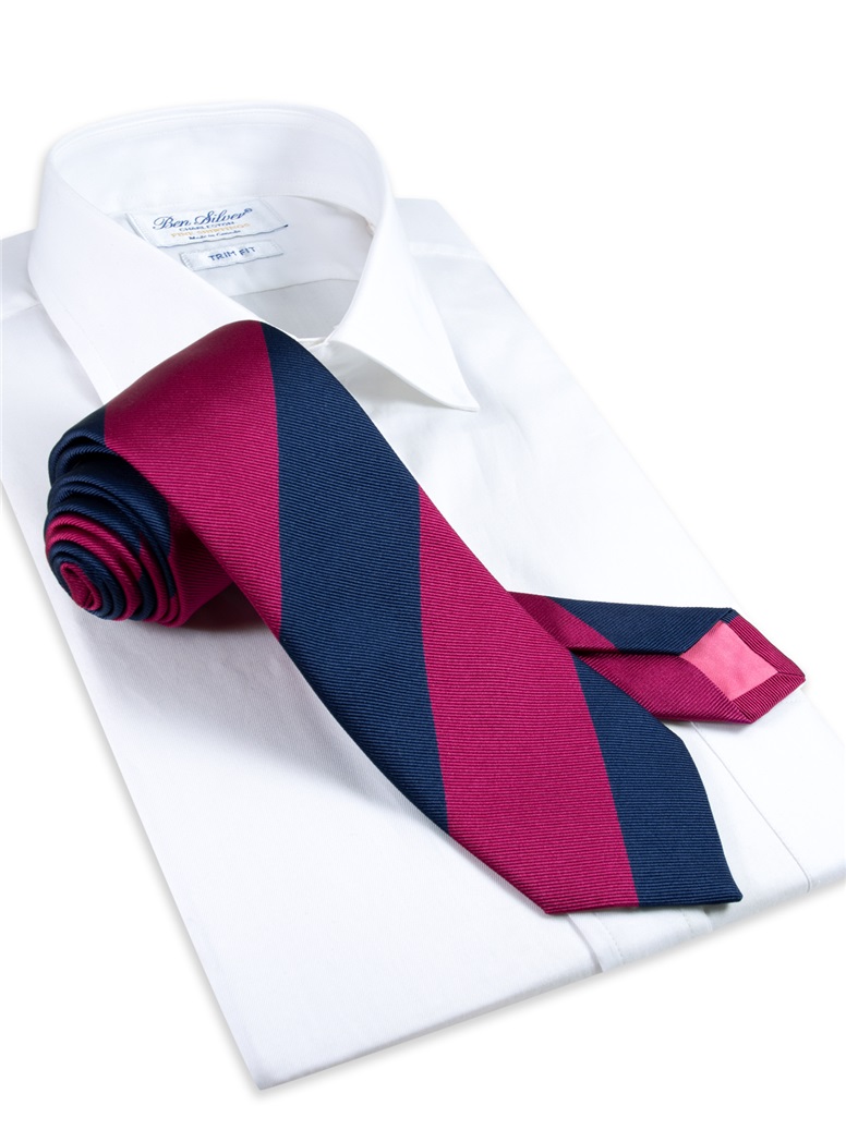 Silk Block Stripe Tie in Magenta