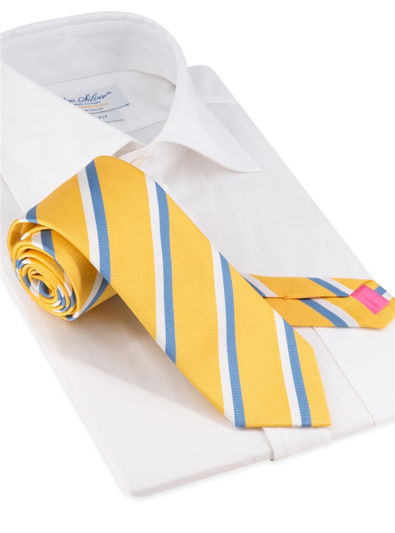Silk Double Striped Tie in Yellow