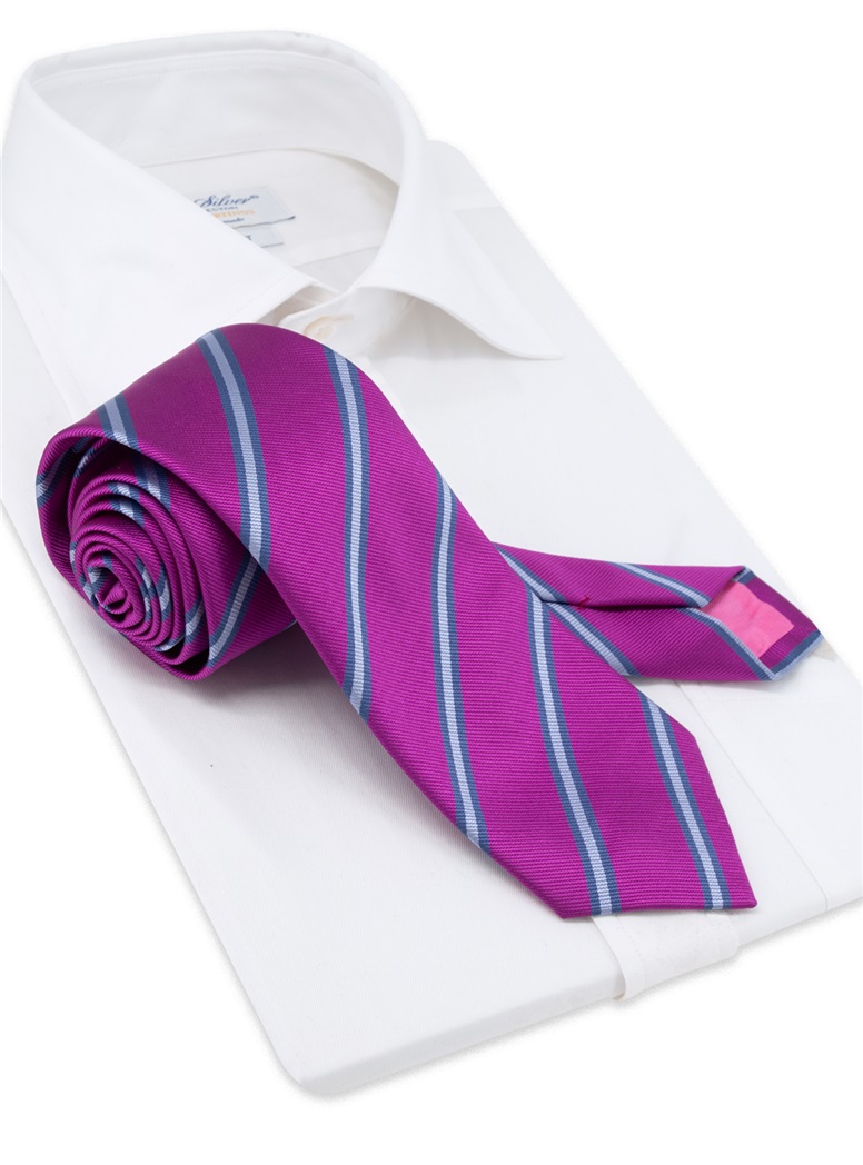 Silk Striped Tie in Magenta