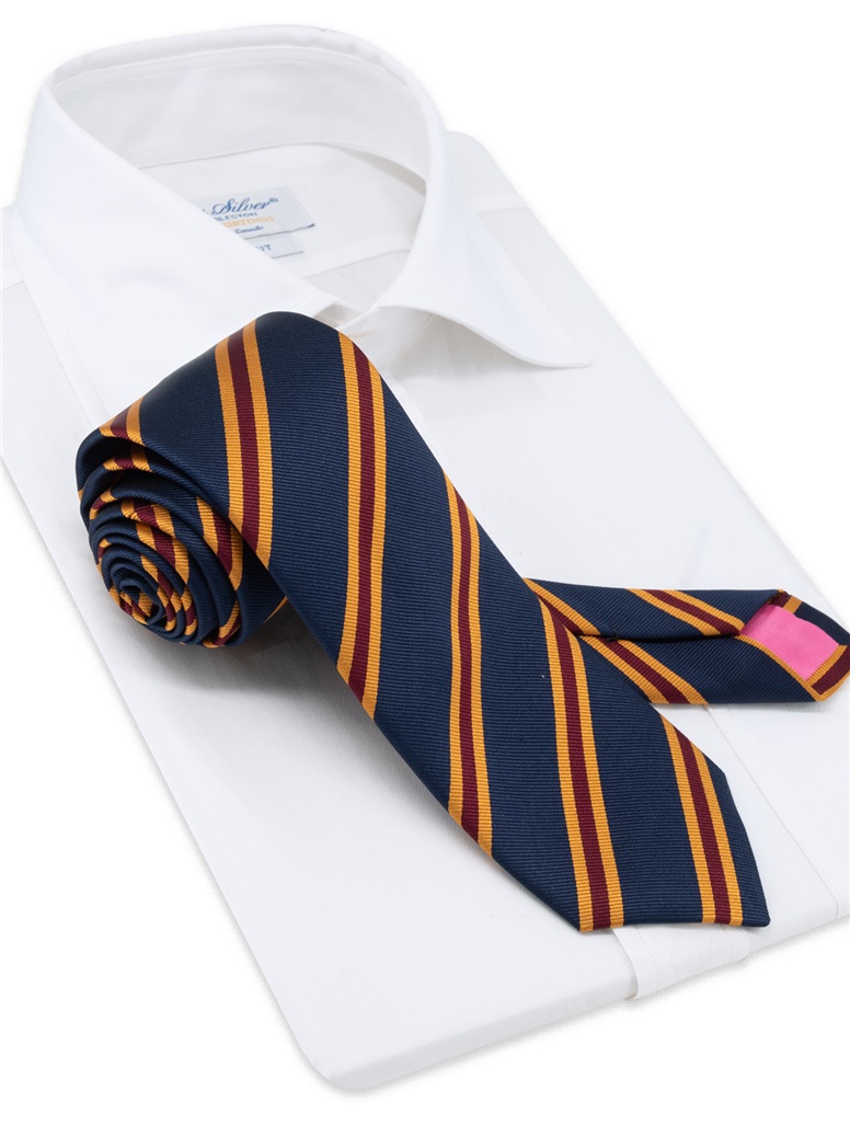 Silk Striped Tie in Navy