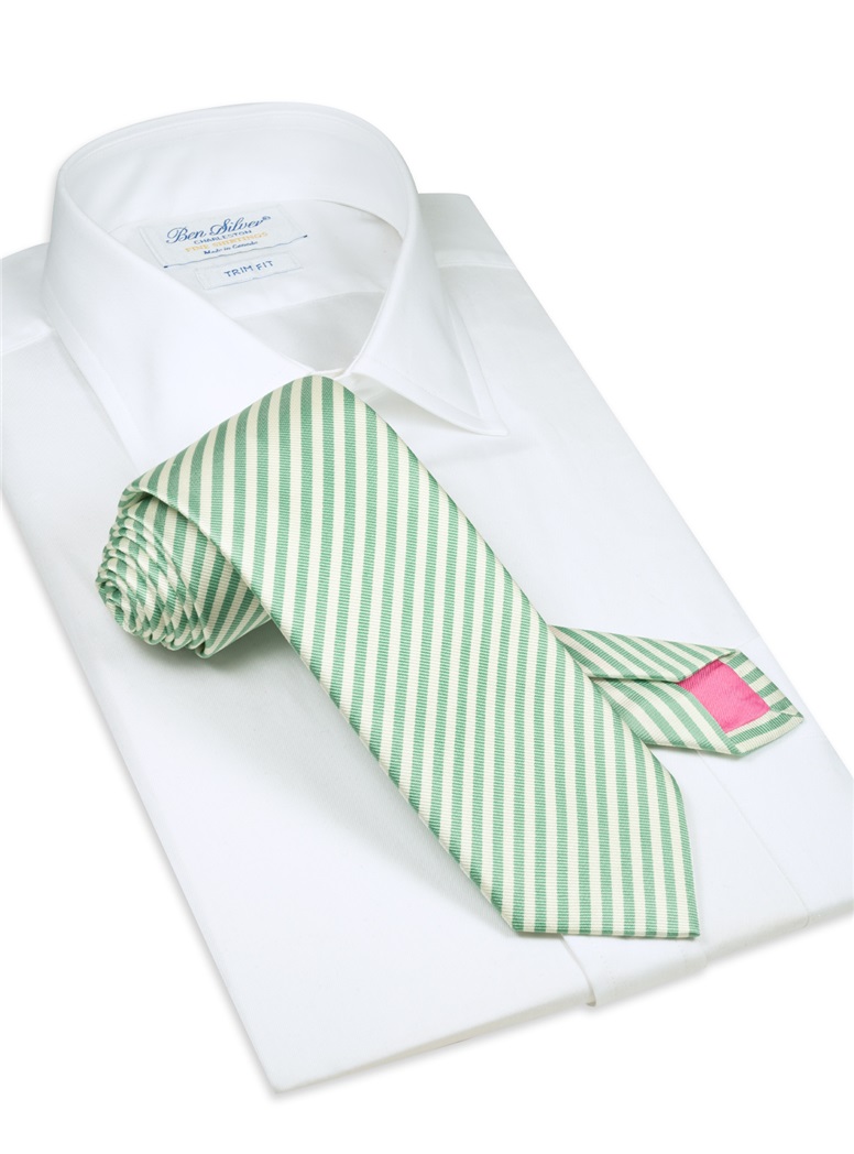 Silk Striped Tie in White and Grass
