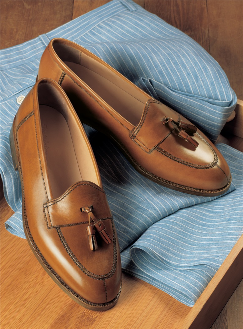 The Split Toe Tassel Loafer in Antique Tan