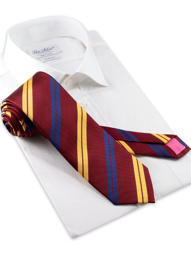 Silk Double Striped Tie in Wine