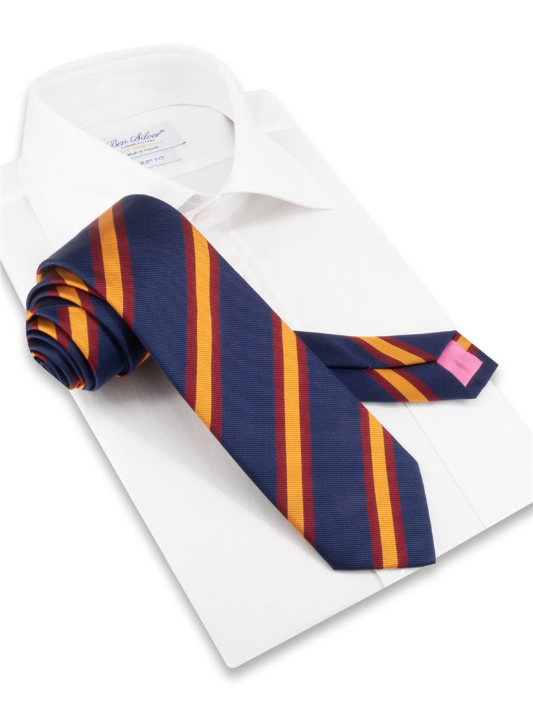 Silk Striped Tie in Navy