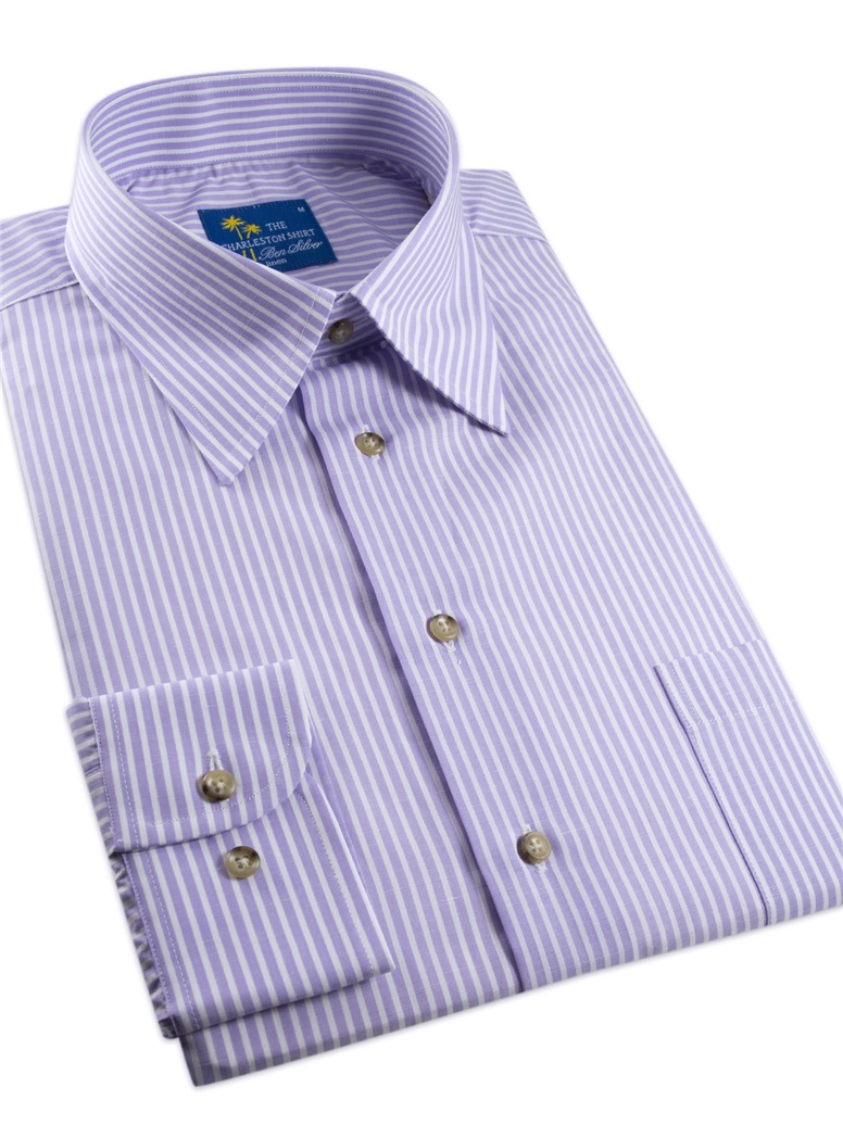 Lilac and White Stripe Charleston Shirt in Linen & Cotton