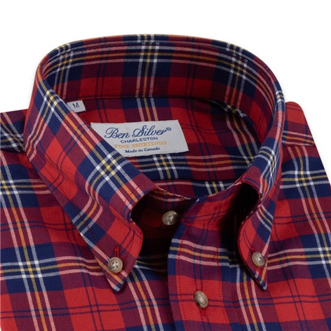 Red, Blue, and Yellow Plaid Brushed Cotton Button Down