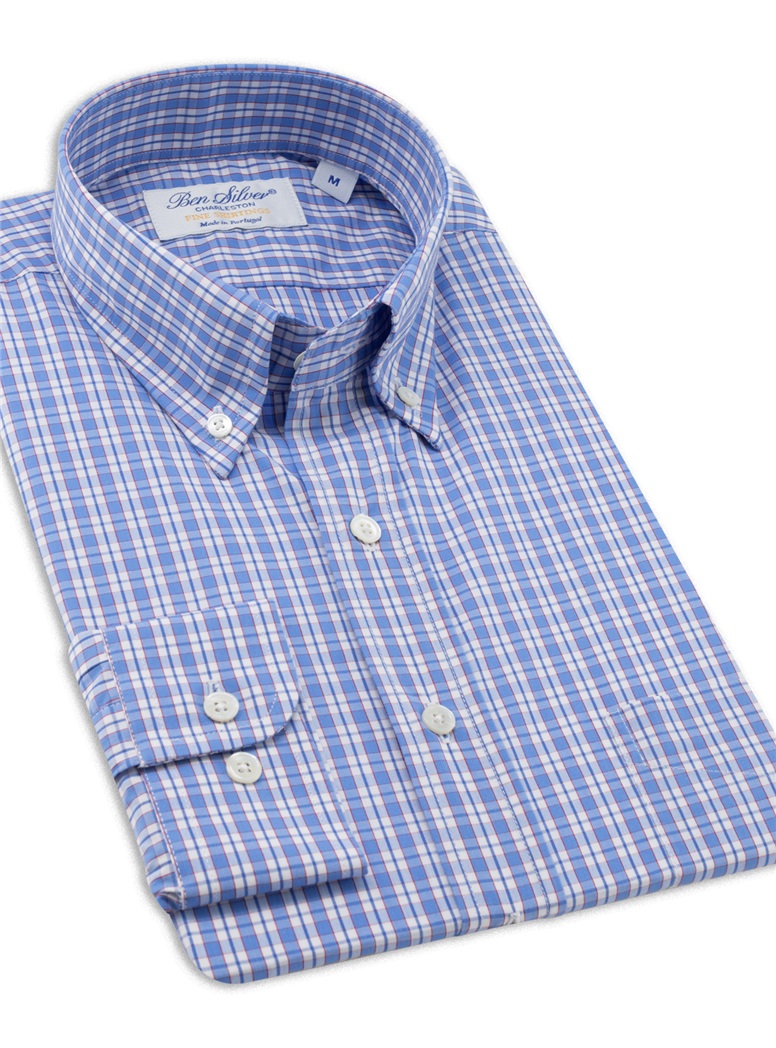 Sky and Cobalt with Red Windowpane Button Down