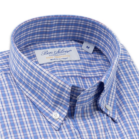 Sky and Cobalt with Red Windowpane Button Down