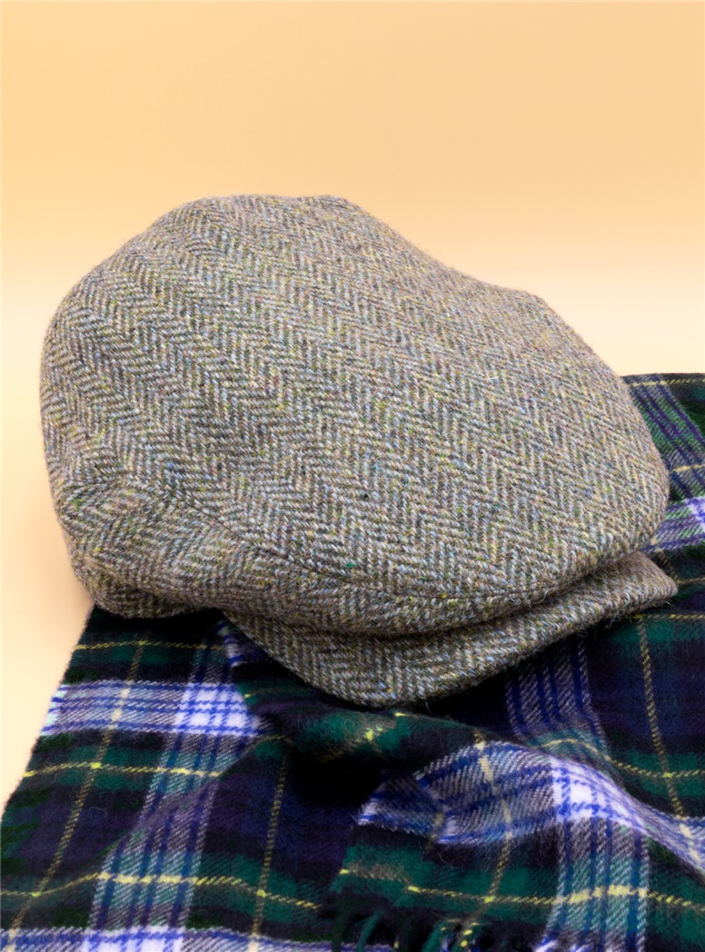 Wool Aberford Green and Blue Herringbone Cap