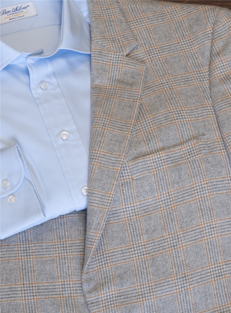 Grey Glen Plaid Cashmere Sport Coat with Golden Windowpane