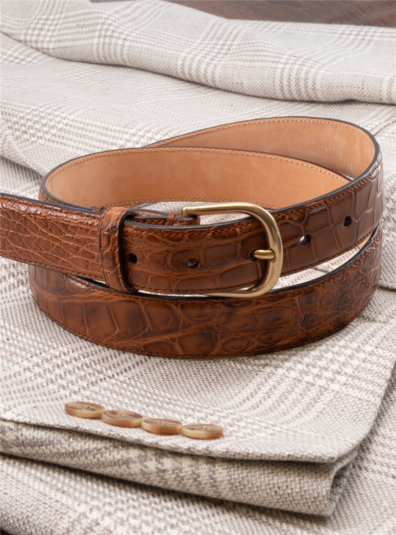 Matte Alligator Cognac Belt in Size 38
