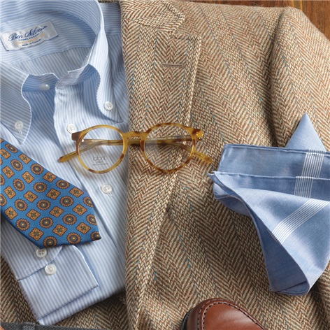 Tan Donegal Herringbone Sport Coat with Dusty Blue Stripe