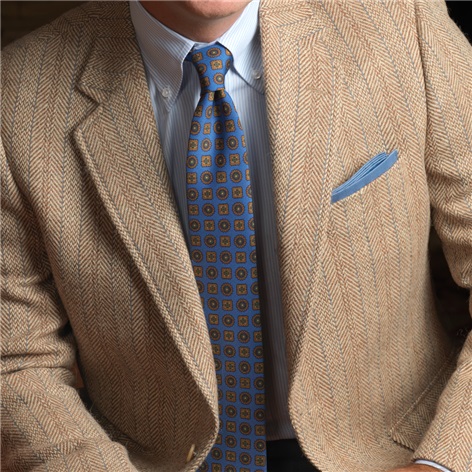 Tan Donegal Herringbone Sport Coat with Dusty Blue Stripe