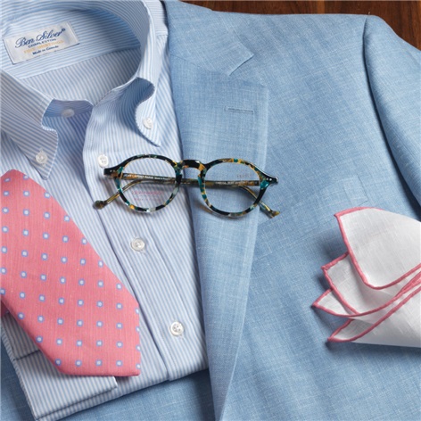 Wool, Silk & Linen Sport Coat in Sky Herringbone