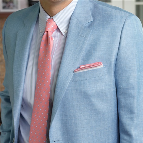 Wool, Silk & Linen Sport Coat in Sky Herringbone