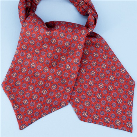 Silk Printed Medallion Motif Ascot in Wine