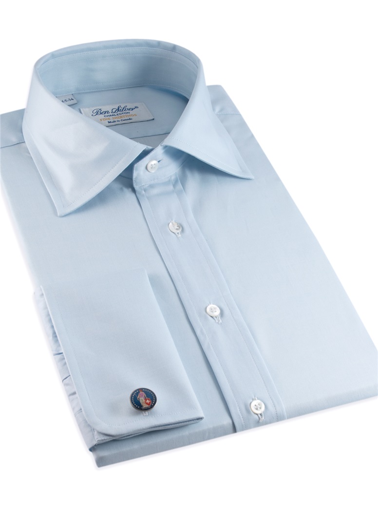 Blue Broadcloth Spread Collar Shirt with a French Cuff