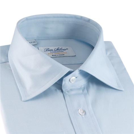Blue Broadcloth Spread Collar Shirt with a French Cuff
