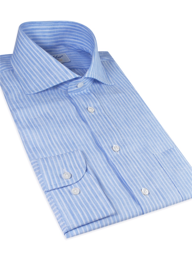 Blue and White Bengal Stripe Linen Cutaway