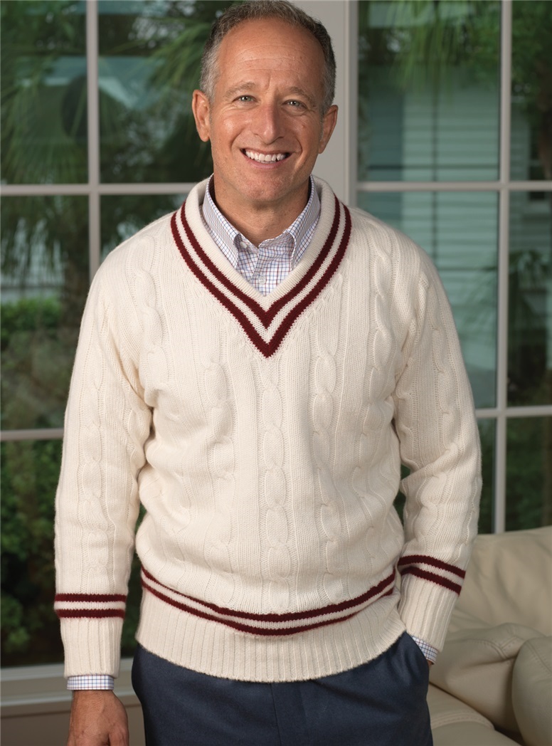 Cashmere Cable Knit Tennis Sweater in Cream