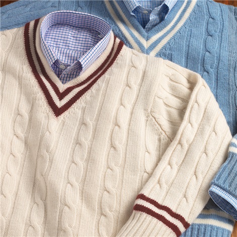 Cashmere Cable Knit Tennis Sweater in Cream