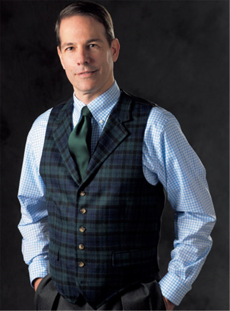 Green and Navy Tartan Waistcoat