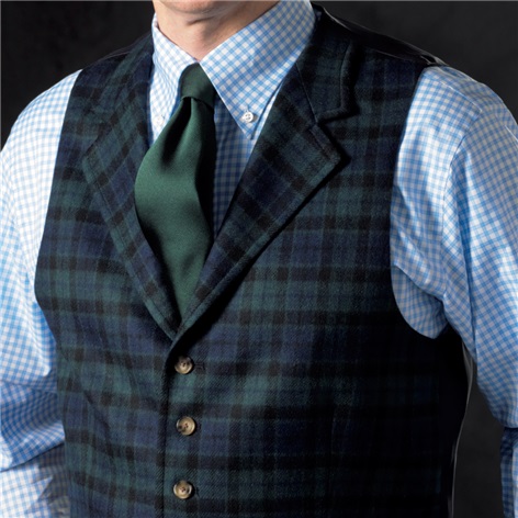 Green and Navy Tartan Waistcoat